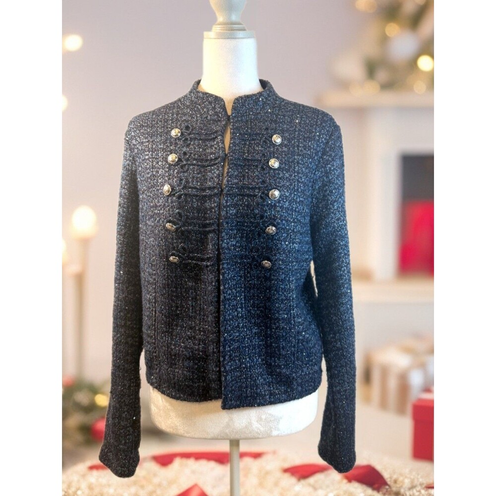 White House Black Market Womens tweed metallic Military Blazer Buttons Size m